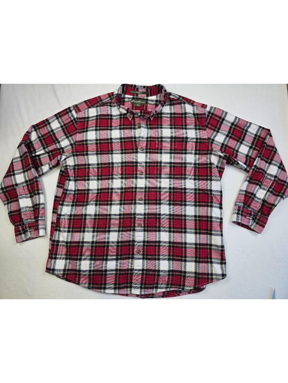 Eddie Bauer Mens Red Plaid Flannel Button-Up Shirt Relaxed Fit XL 100% Cotton